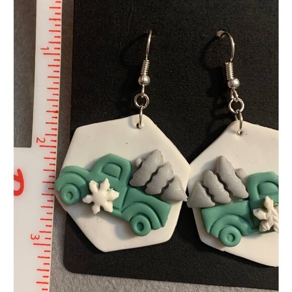 Holiday Tree & Truck Dangle Earrings - Handmade Christmas Jewelry - Picture 4 of 5